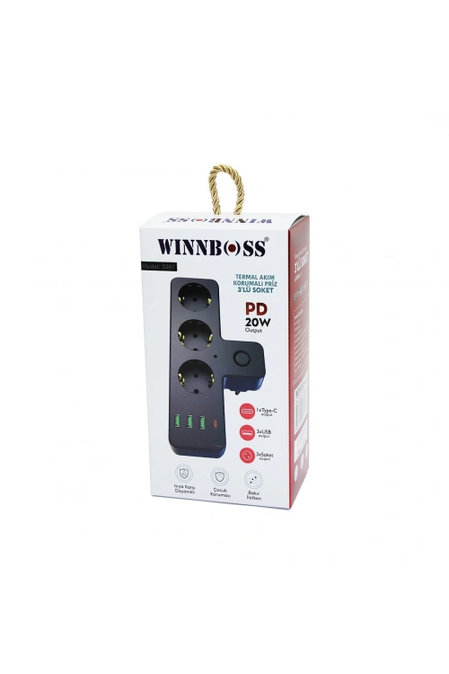 Egonex Wınnboss-3397 Siyah Termal Akım Korumalı  ( 3xpriz ) ( 3xusb ) (1xtype-c) Duvar Tipi Priz*36