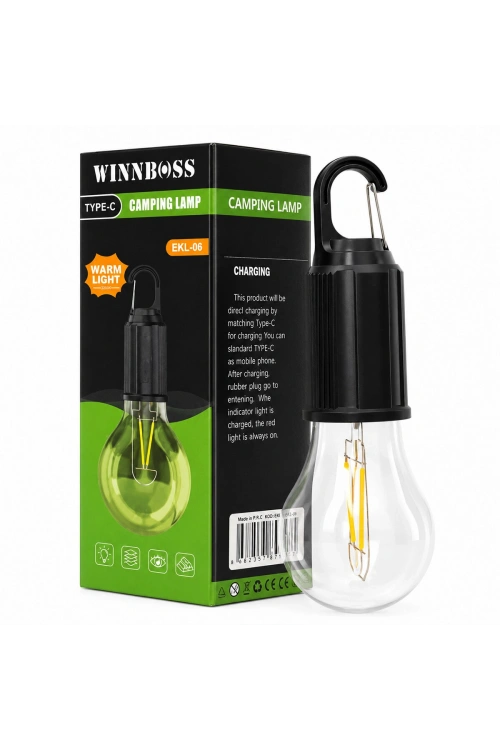 Egonex Wınnboss Ekl-06 G-912 ( Usb Şarjlı ) (seyyar Ampul Model=rustik) Kamp Lambası (mandallı Kanca Askılık) (3-kademe Işık)*120
