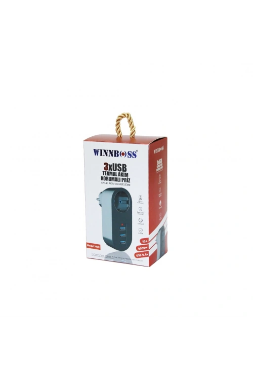 Egonex Wınnboss Model-3400 ( Termal Akım Korumalı ) ( 1xpriz ) ( 3xusb ) Duvar Tipi Priz ( 10a & 2500w & Usb 2.1a ) ( 2500w )*96