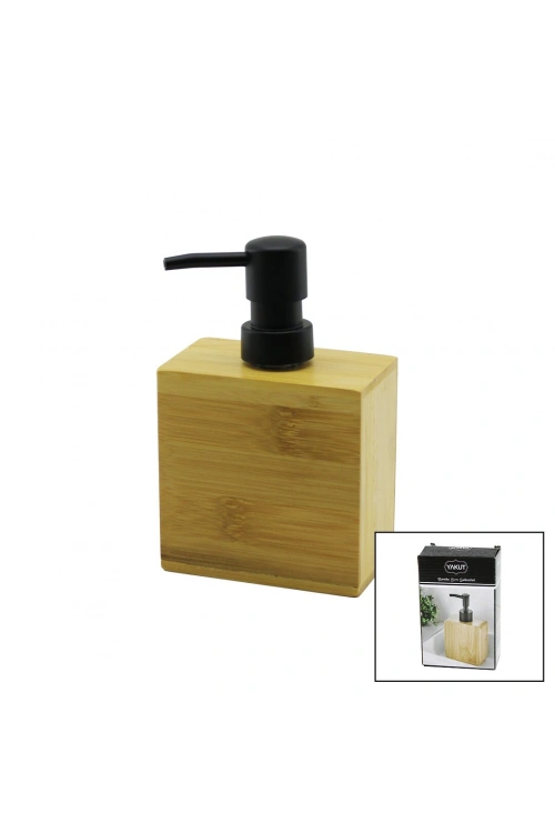 Egonex Yakut-12911 ( Dikdörtgen ) Ahşap Bambu Sıvı Sabunluk ( Siyah Plastik Pompa ) ( 5.8 X 9.9cm & Y: 10cm )*48