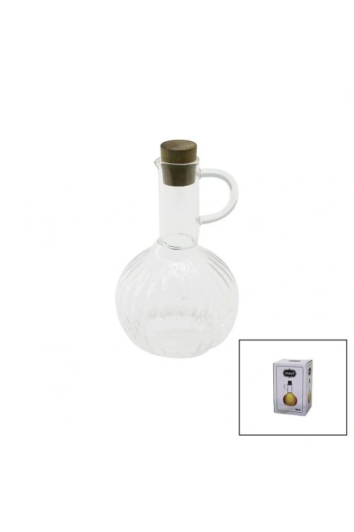 Egonex Yakut-13315 ( Mini ) ( Cam ) Yağdanlık ( Çizgili Desen ) ( 300ml ) ( Ahşap Bambu Mantar Tıpa )*48
