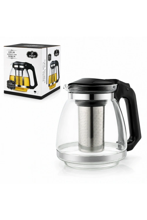Egonex Yakut-7488 ( 1500ml ) ( Cam ) Demlik ( Çelik Süzgeç & Plastik Kapak-kulp )*36