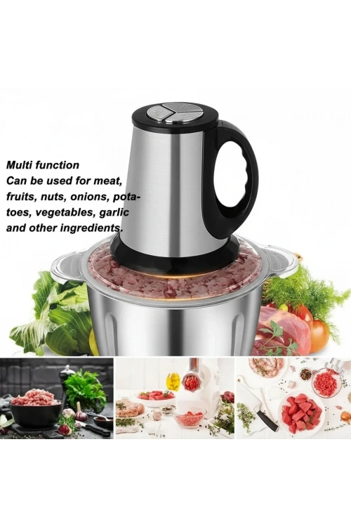 Elektrikli Paslanmaz Çelik Kollu 3.5 Litre Et Kıyma Makinesi Sebze Meyve Doğrayıcı Rondo Blender