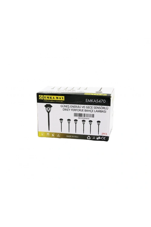 Emka Max-5470 (2pcs) (dikey Ferforje) (güneş Enerjili Solar Led) (gece Sensör) Bahçe Lambası (10x10)x13cm+çubuk=44cm)*60