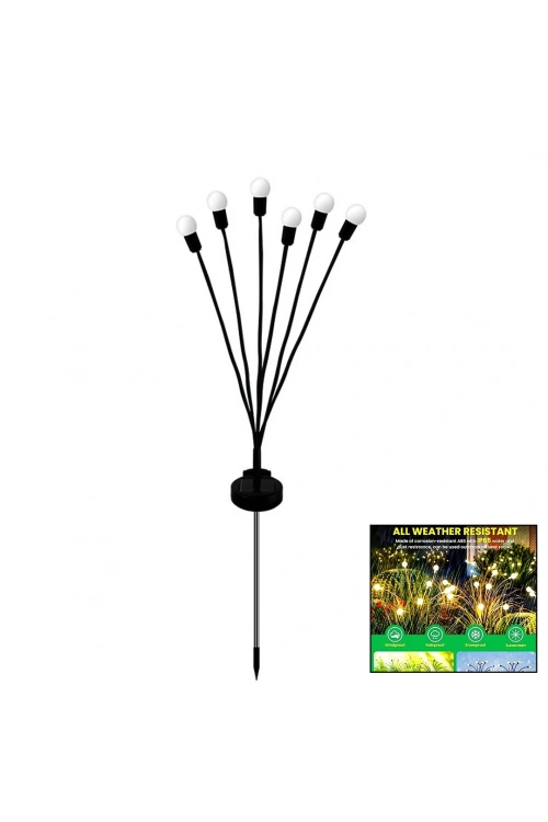 Emka Max-5472 (2pcs) (6lı Toplu Yaylı) (ateş Böceği Çiçek) (solar Led) Bahçe Çit& Yol Aydınlatma (metal Çubuklu) (66cm)*60