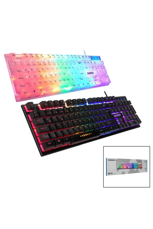 Everest Kb-24 ( Gökkuşağı Işıklı ) ( Usb Kablolu ) Oyuncu Klavye ( 155cm Kablo )*20