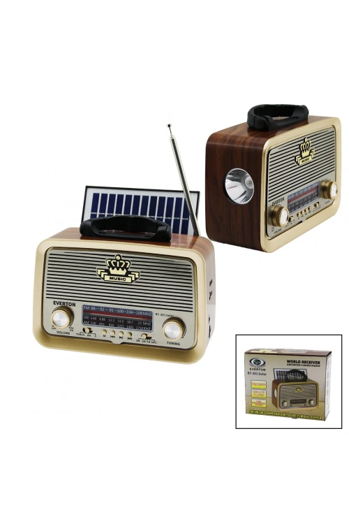 Everton Rt-301 (solar Panelli & Fenerli) (fiş Şarjlı) (bluetooth) ( İbreli ) Fm Radyo (mp3 Usb & Tf Player) (4v Out& Aux In)*30