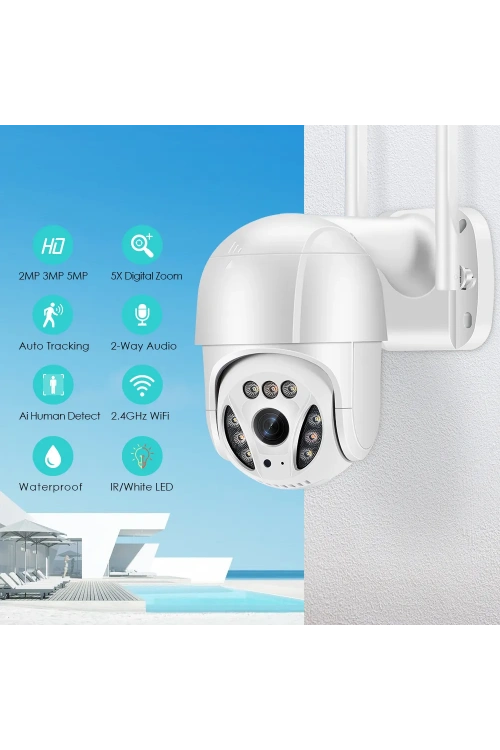 Full Hd 1080p Ip66 Wifi Akıllı Haraket Sensörlü Takip 4x Zoom Su Geçirmez Ip Kamera