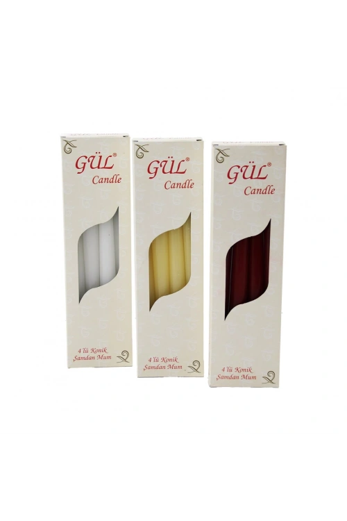 Gül Mum Candle Kod-205 ( 4pcs ) ( Konik Şamdan & Düz ) Mum ( Beyaz & Renkli ) ( 2x25cm )*55