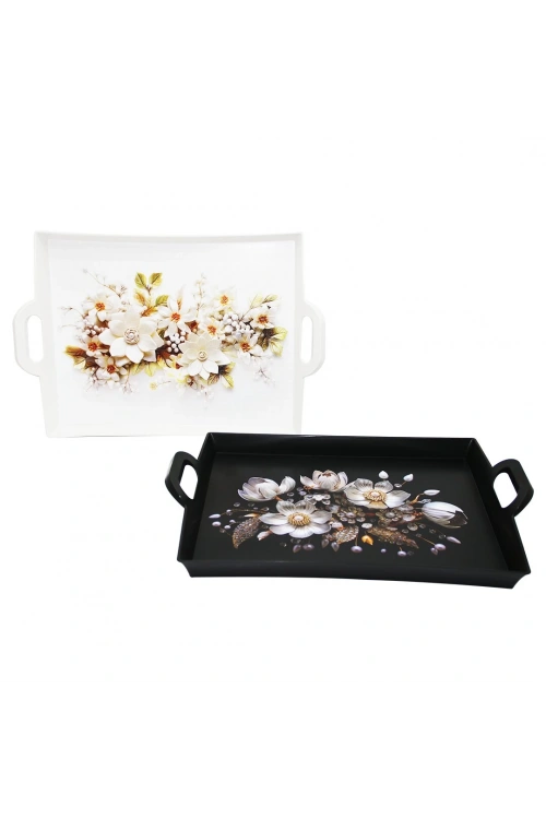 Harmony Time As-149 Erciyes Çiçek Desen Plastik ( Dikdörtgen ) Tepsi ( 40x31cm )*12=k