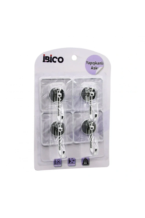 İbico İ17-008 (4pcs) (gümüş) (krom Görünüm) Plastik Askı ( Yapışkanlı=şeffaf Mika Kristal Plaka=çatlak Desen) (3kg)*12x14