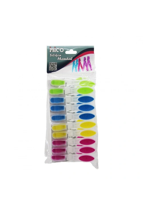 İbico İ21-038 ( 10pcs ) ( Renkli Silikon Ağız & Bas-aç ) ( Şeffaf Plastik ) Mandal*12x12