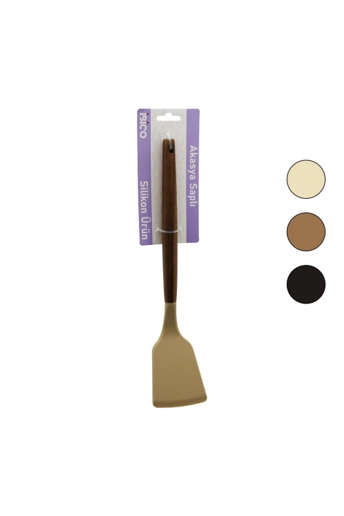 İbico İ22-021 ( Renkli Silikon ) ( Ahşap Akasya Saplı ) Spatula ( 30cm )*6x24