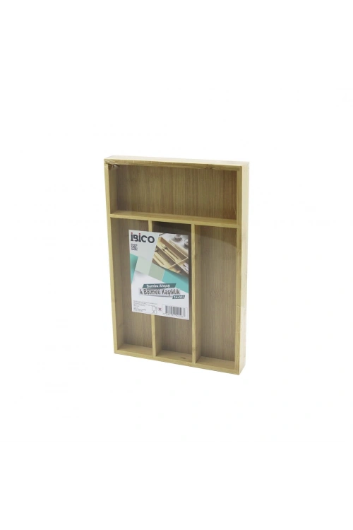 İbico İ22-206 ( 4 Bölmeli ) Ahşap Bambu Kaşıklık ( 24x33cm )*24