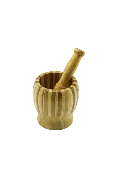 İbico İ22-221 ( Bambu Ahşap & Çizgili ) Havan ( Sarımsak Dövecek ) ( Fileli )*60