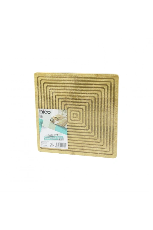 İbico İ22-259 ( Kare ) ( Çift Taraflı=düz & Kanallı ) Ahşap Bambu Sunum Tepsi ( 28x28cm )*24