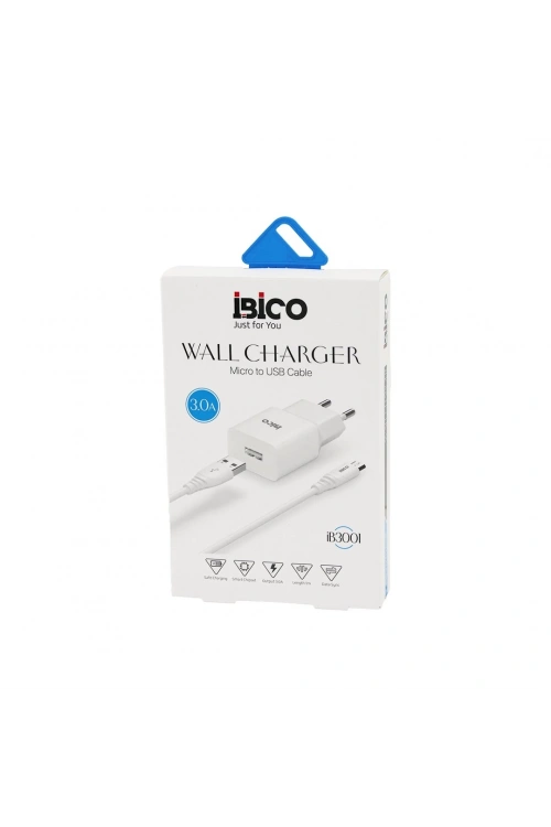 İbico İb-3001 ( Usb To=( Micro ) (set) (ev Başlık+ Kablo=1mt) Telefon Şarj ( Hızlı ) ( 3.0a ) ( 9v-12v )*5x20