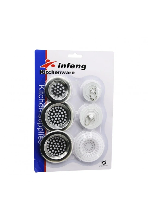 İnfeng Kitchenware Yakut-12566 (6pcs) Lavabo Süzgeç& Tıpa Seti (3ad-metal-1ad-pls.süzgeç & 2ad-pls.tıpa )*96