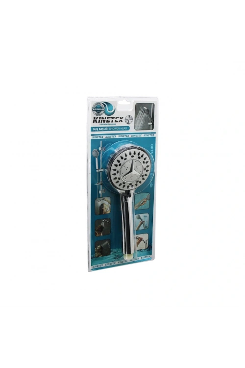 Kınetex Ktx-2345 (mercedes) (orta) (yuvarlak& Bombeli=9.5cm) Duş Başlık (kademeli) (krom Gövde& Siyah Kenar-iğne) (sap:13.5cm*50