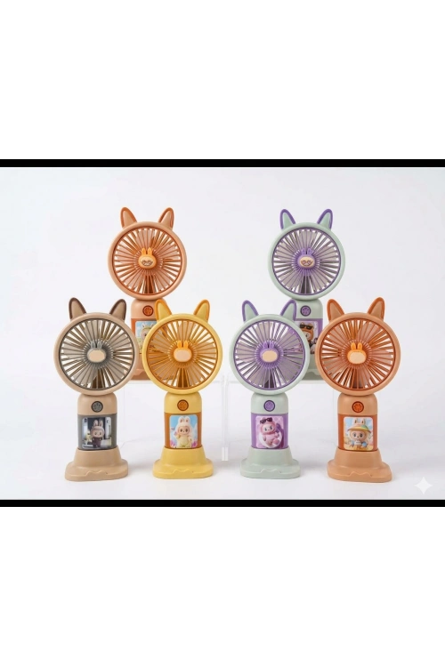 Labubu Konseptli Taşınabilir Mini USB Şarj Edilebilir Fan - Masaüstü El Fanı - El Vantilatörü