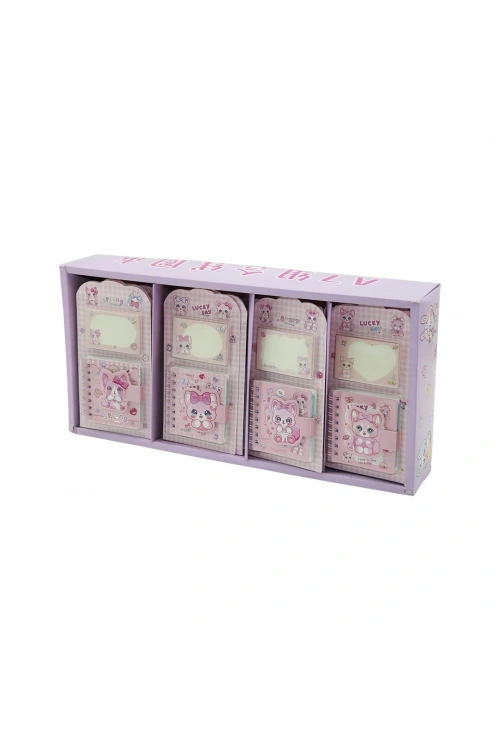 Luck Day Spring Sweet 661-1 (2pcs) (telli Not Defteri=60yaprak=6.5x7.5cm & Yapışkanlı=40 Yaprak=4.4x7cm) (kedili Cırtlı Kapak )*24x16