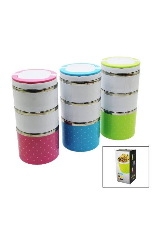 Lunch Box-10779 ( Puantiyeli ) ( 3lü ) Sefer Tası & Saklama Kabı 1.23lt*36
