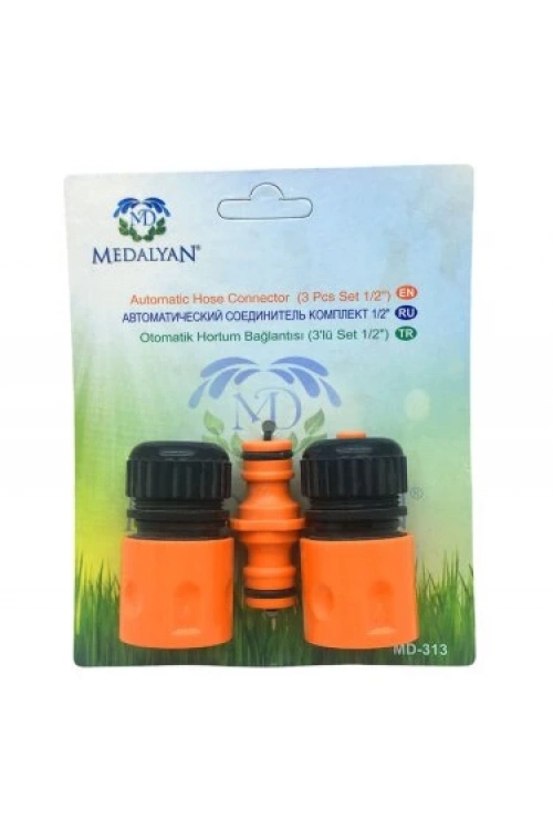 Medalyan Md-313 ( 3 Lü Set ) ( 1/2 ) Lüx Otomatik Hortum Eki Bağlantısı*20x6