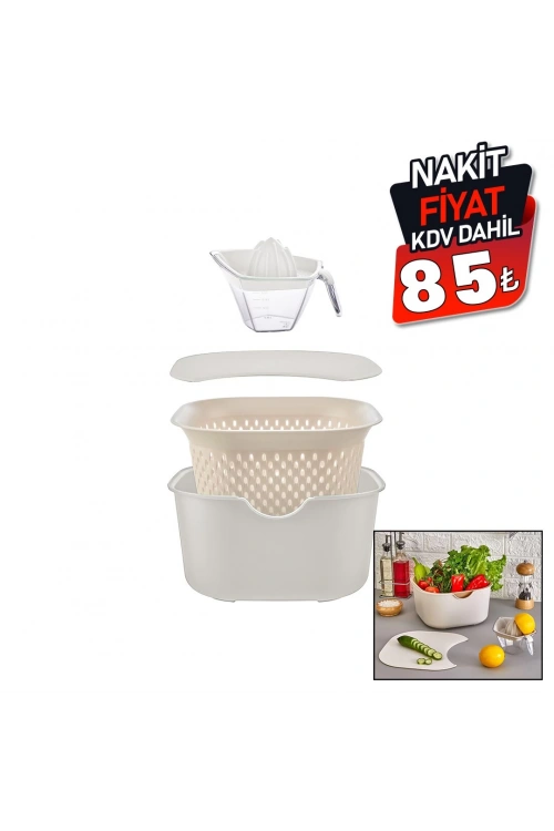 Moi Plastik Cof-1005 (krem) (5pcs) Mutfak Seti Pls.(karıştırma Kap=4lt & Süzgeç=3.5lt & Kesim Pano & Sıkacak=0.25lt)*16