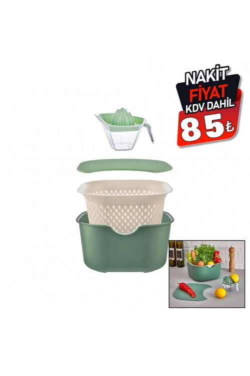 Moi Plastik Mnt-1005 (yeşil) (5pcs) Mutfak Seti Pls.(karıştırma Kap=4lt & Süzgeç=3.5lt & Kesim Pano & Sıkacak=0.25lt)*16