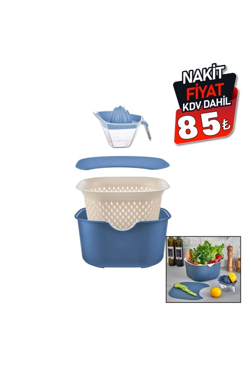 Moi Plastik Oce-1005 (mavi) (5pcs) Mutfak Seti Pls.(karıştırma Kap=4lt & Süzgeç=3.5lt & Kesim Pano & Sıkacak=0.25lt)*16