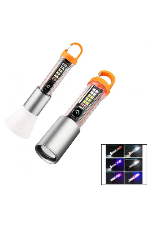 Multifunctional Flashlight Hs-2302 ( Type-c Şarjlı ) Suya Dayanıklı & Zoomlu & Ledli El Fener*120 Q9