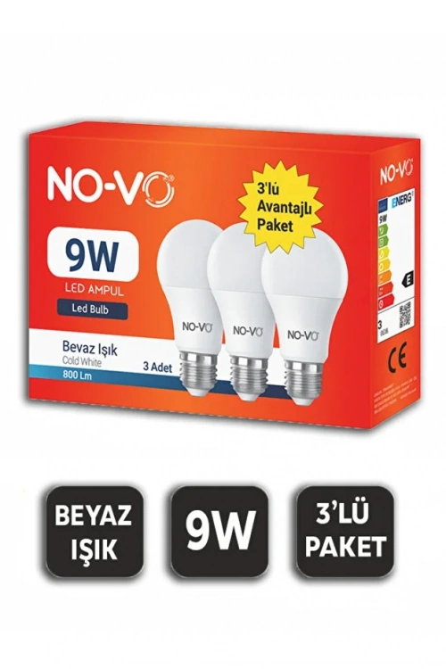 Novo 3’lü Led Ampul 9w Beyaz Işık E27