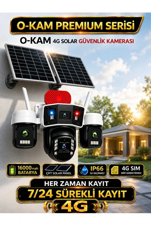 O-Kam OK337B Premium 12MP 4 Kameralı 4g Çift Solar Panel Aov