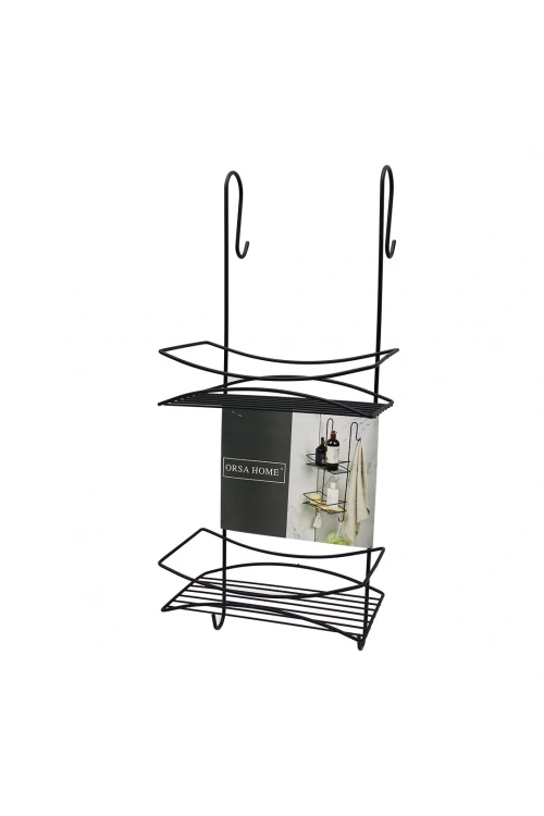 Orsa Home-945 ( Siyah ) ( Askılı & 2 Katlı ) ( Metal ) Duş Kabin Havlupan Rafı*4=k