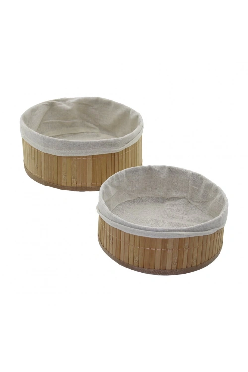 Pablıto Home Pbt-051 (2li) (yuvarlak) (bambu Kenar) Organizer Sepet (ahşap Altlık & Bezli) (ç:24.5cm Y:10cm & Ç:20cm Y:8cm)*60