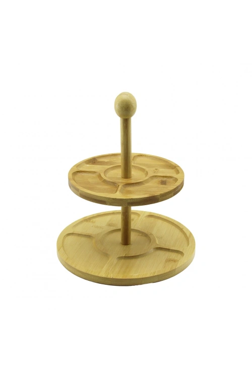 Pablıto Home Pbt-060 ( 5 Bölmeli & Yuvarlak & 2 Katlı ) Ahşap Bambu Sunumluk ( Çap: 19.5cm -- 24.5cm )*12