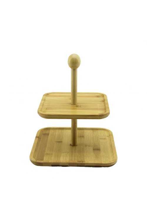Pablıto Home Pbt-061 ( Kare & 2 Katlı ) Ahşap Bambu Sunumluk ( 19.5x19.5cm -- 24.5x24.5cm )*12