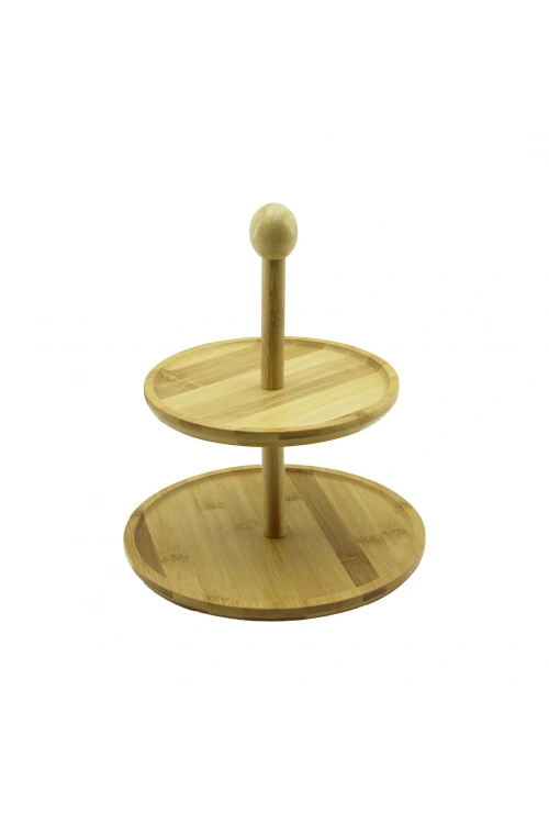 Pablıto Home Pbt-062 ( Yuvarlak & 2 Katlı ) Ahşap Bambu Sunumluk ( Çap: 19.5cm -- 24.5cm )*12