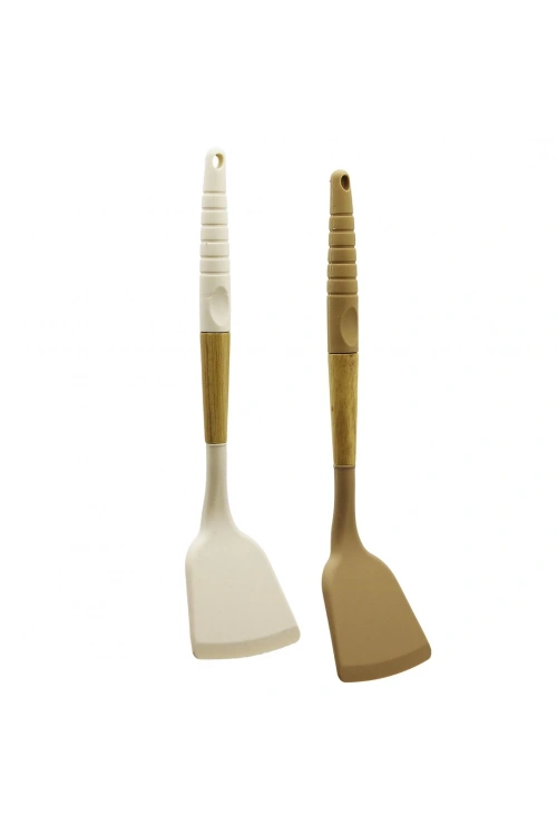Pablıto Home Pbt-177 ( Silikon ) ( Spatula Eğik ) ( Ahşap Bambu Sap & Silikon Kılıflı ) ( 32cm )*24x6