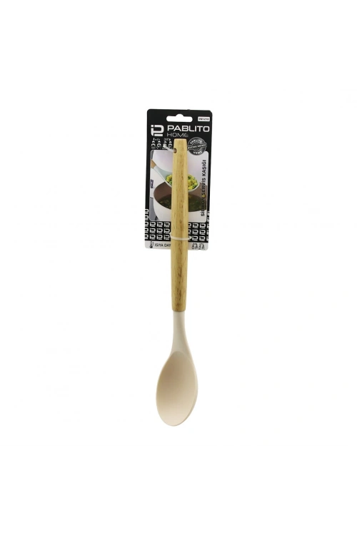Pablıto Home Pbt-210 ( 31.5cm ) ( Silikon ) ( Servis Kaşık ) ( Ahşap Bambu Sap ) ( Isıya Dayanıklı )*24x6