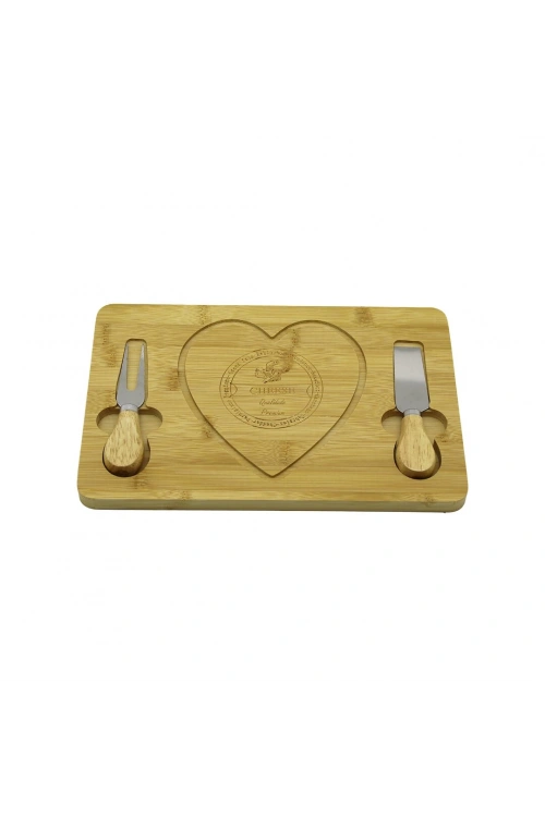 Pablıto Home Pbt-332 (kalpli) (bıçak Sağ-sol)(ahşap Bambu) Kahvaltı Peynir Sunum Pano(2 Bıçak=ahşap Sap)(19x29cm&1.5cm)*36