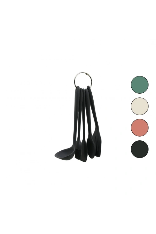 Pablıto Home Pbt-514 ( 5pcs ) ( Mini=20-21cm) (renkli Silikon) Mutfak Servis Seti (kaşık & Kepçe & Yan & Delikli Spatula & Y.fırçası)*72