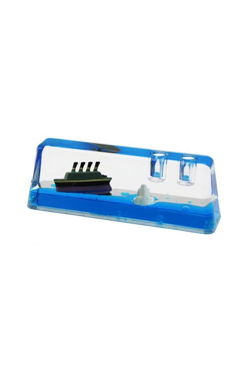 Pablıto Pbt-258 (kalemlikli) (mavi Su & Gemi & Ada) (d.gen Mika) Batmayan Gemi (dekoratif Biblo Akvaryum) (14.6x5.2x3.7x2.2cm)*72