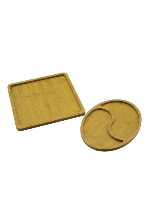 Pablıto Pbt-519 (kare & 2 Bölmeli Oval) (2 Model) (ahşap) Sunum Tepsi Set (kare=26cm) (2-dalgalı Bölme Oval=19.5x26cm)*24=k