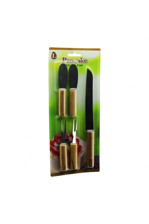 Pancake-801 (5pcs=2+2+1) (2-kahvaltı Bıçak+ 2-peynir Çatalı+1-ekmek Bıçak) Ahşap Saplı Bıçak Set (brkt-183206)*240