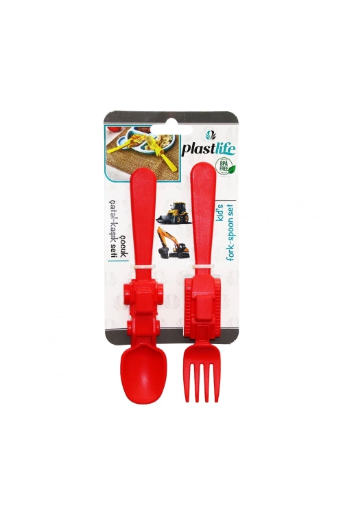 Plastlife Kp-146 Araç Figürlü Plastik Çocuk Çatal & Kaşık Seti*60