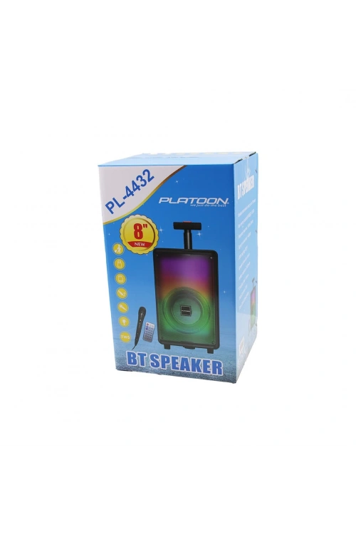 Platoon Pl-4432 Bluetooth ( Mikrofon & Kumandalı ) Speaker Işıklı (2400mah) (256x228x421mm) (20w & 100hz-20khz & 85db)*6