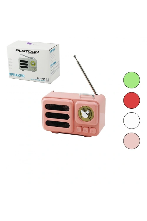 Platoon Pl-4708 (wireless) Hoparlör & Speaker & Radyo (ışıklı) (usb Şarjlı) (renkli Kasa & Bronz Çerçeve)(usb & Dc 5v & Tf)*60