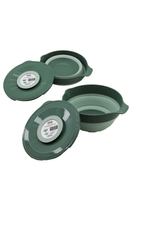 Qlux L-00960-3 ( 2in1 ) ( Katlanabilir ) ( Kapaklı ) Mikser Kabı ( Silikon & Plastik ) ( Yeşil ) ( 3250ml )*8=k
