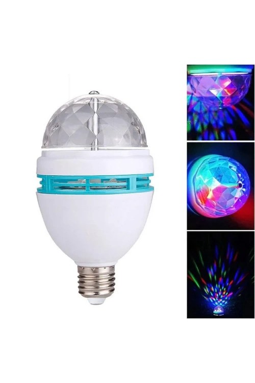Renkli Led Ampul Disko Ampulü Hareketli 360 Derece Dönen Disko Topu
